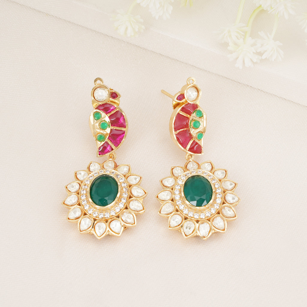 Emerald Beaded Kundan Necklace Set