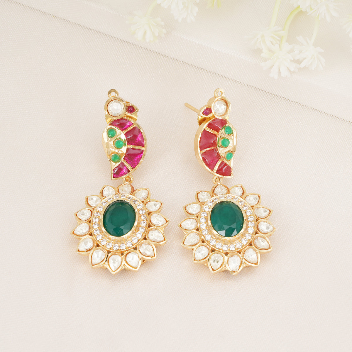 Emerald Beaded Kundan Necklace Set