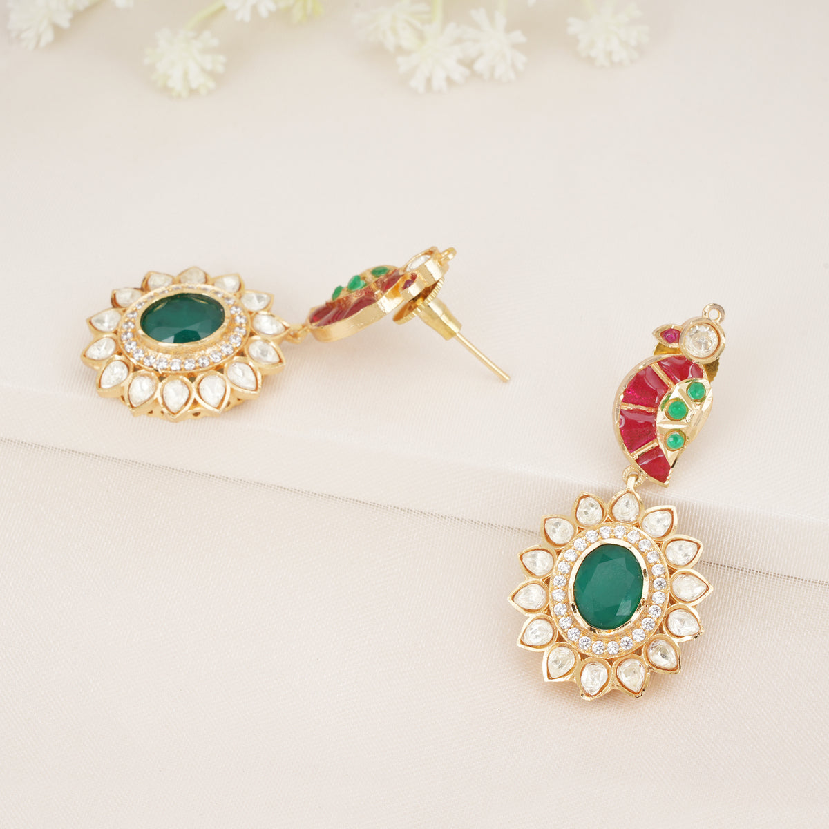 Emerald Beaded Kundan Necklace Set