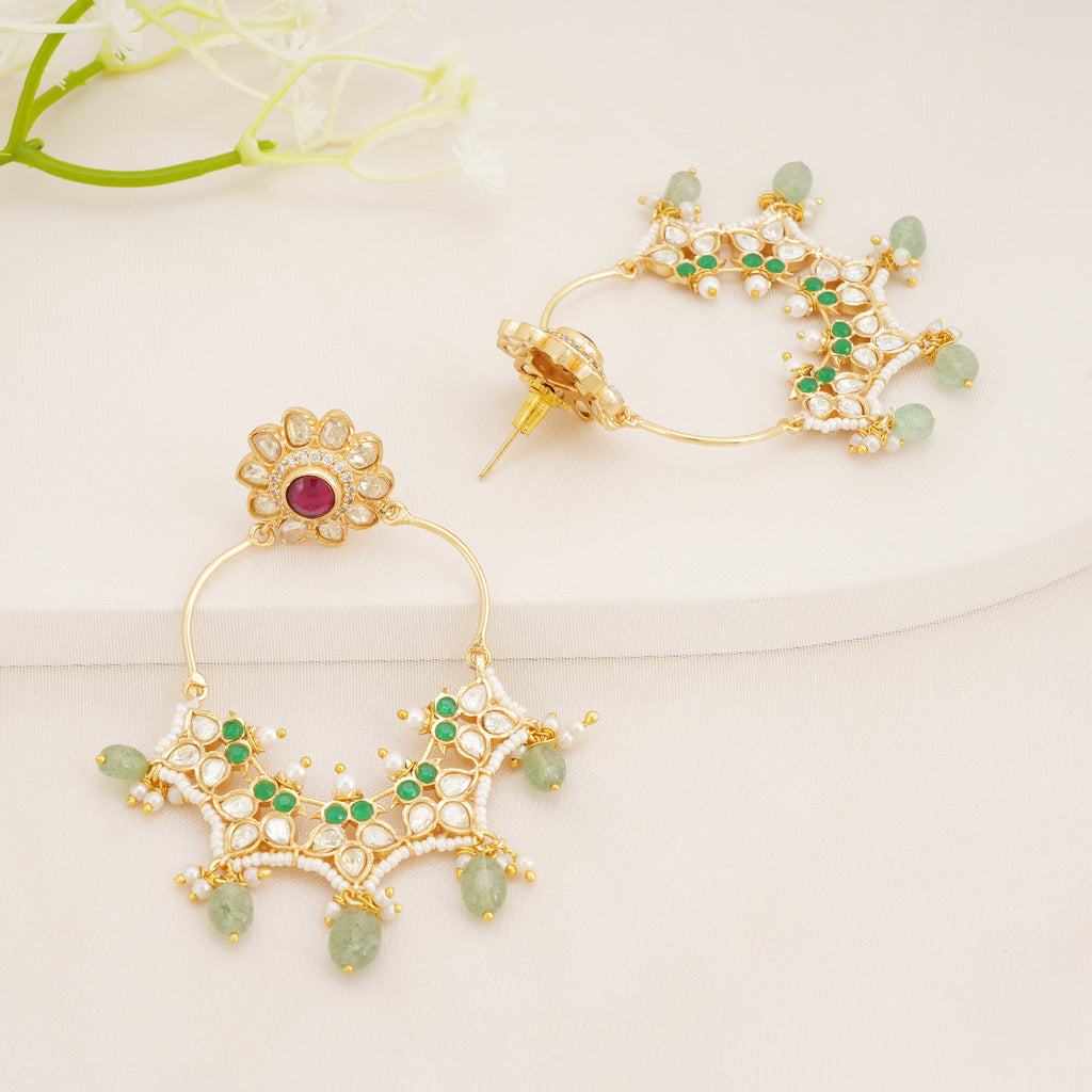 Green Kundan Chandbali Earrings