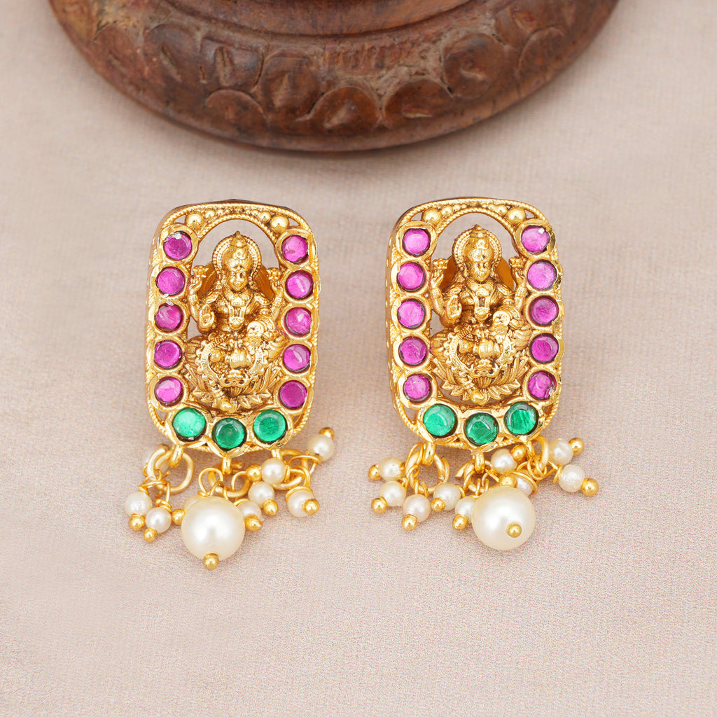 Stunning multicolor antique gold maa lakshmi necklace set