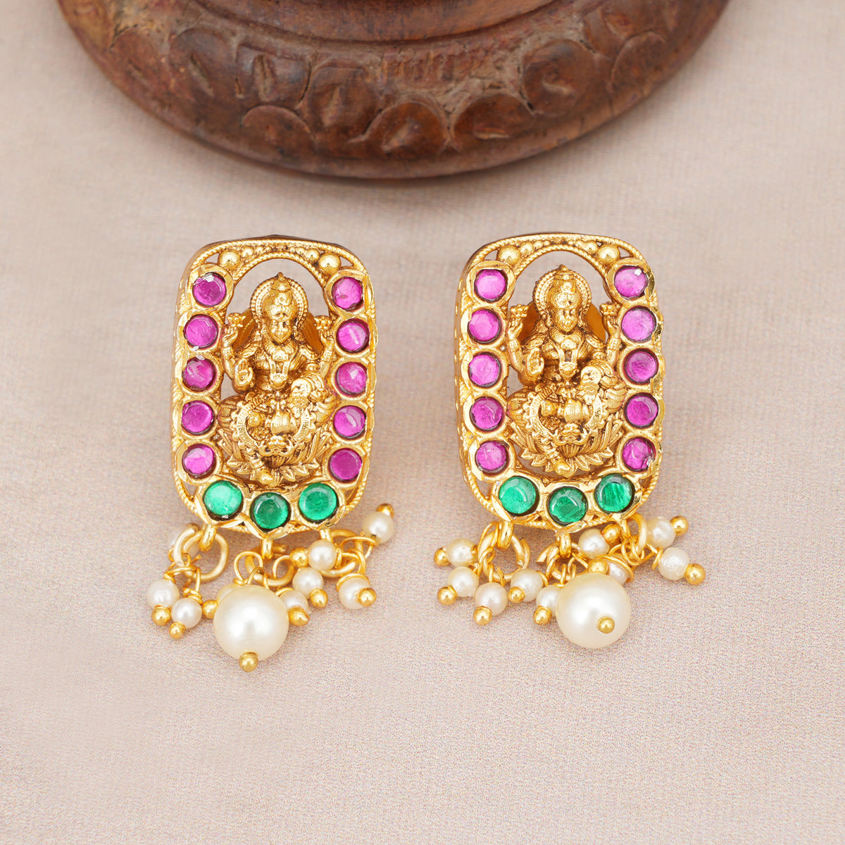 Stunning multicolor antique gold maa lakshmi necklace set