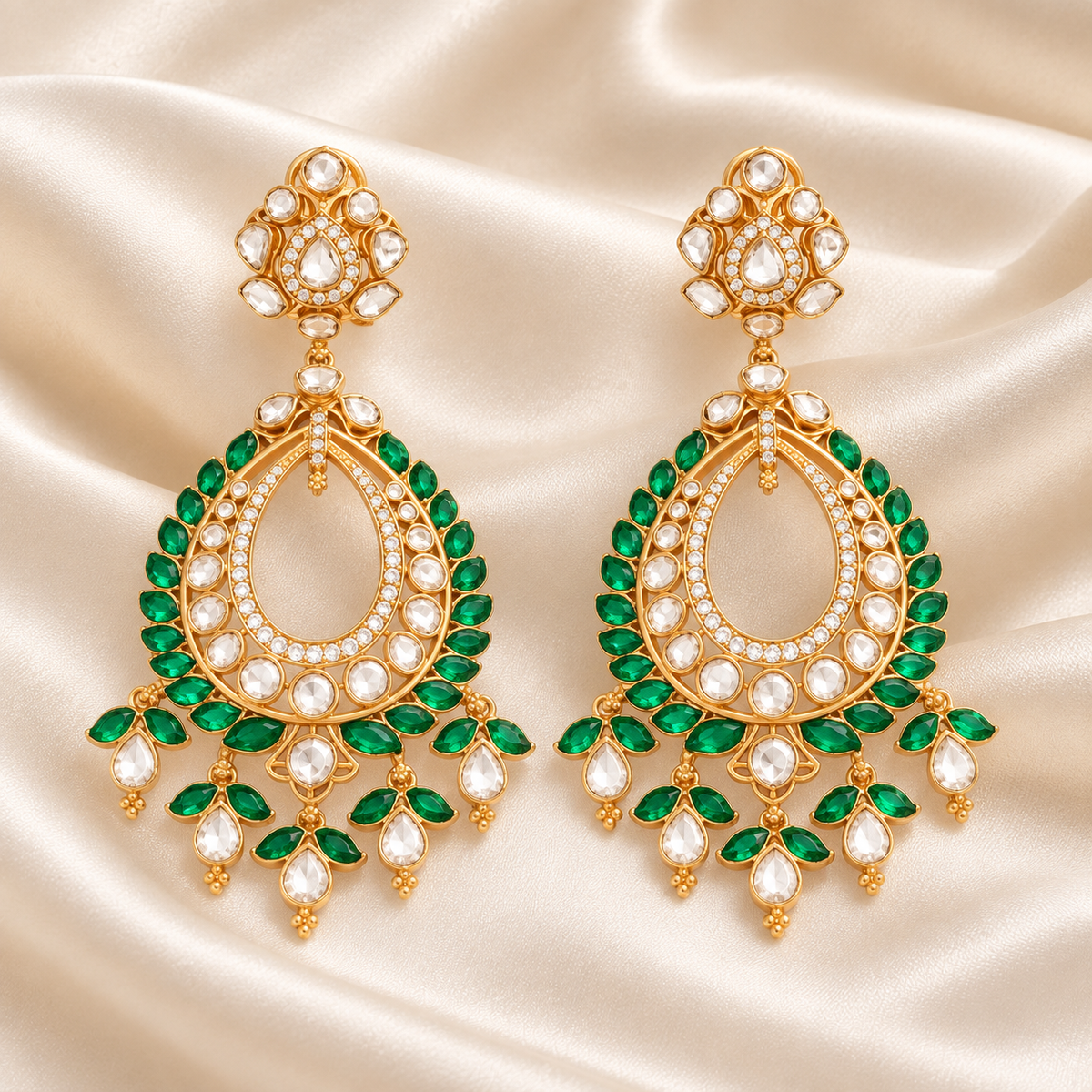 Emerald Leaf Kundan Chandbali Earrings