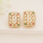 Ruby Emerald Geometric Kundan Stud Earrings