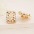Ruby Emerald Geometric Kundan Stud Earrings