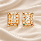 Ruby Emerald Geometric Kundan Stud Earrings
