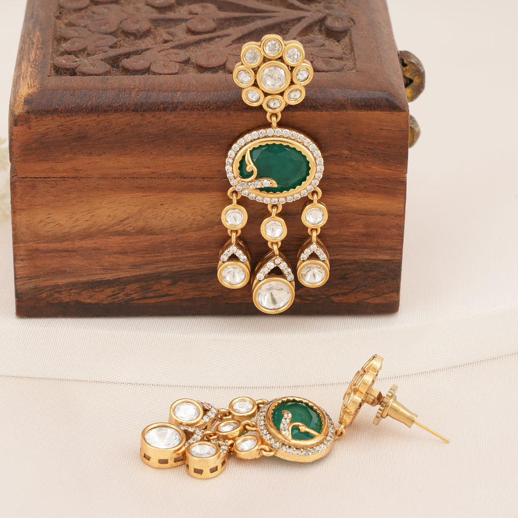 Emerald Green Kundan Drop Earrings
