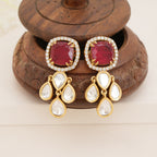 Ruby Red Kundan Earrings with Tear drop Drops