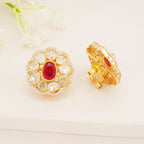 Ruby Red Floral Kundan Stud Earrings
