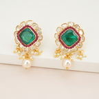 Emerald Green Kundan Earrings with Pearl Drops