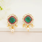 Emerald Green Kundan Earrings with Pearl Drops