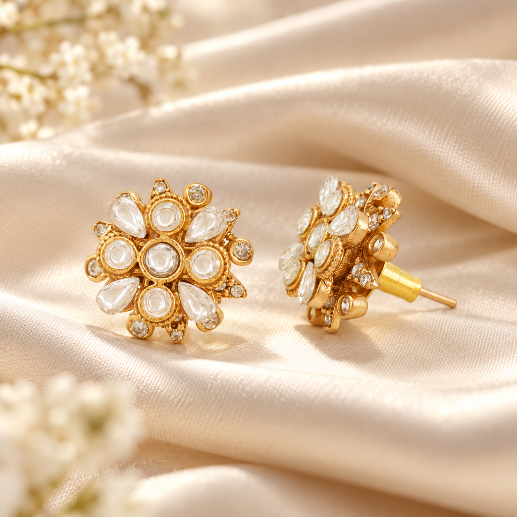 Floral Kundan Stud Earrings