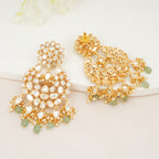 Green Beaded Kundan Chandbali Earrings