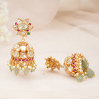 Ruby Kundan Jhumka Earrings with Green Beads