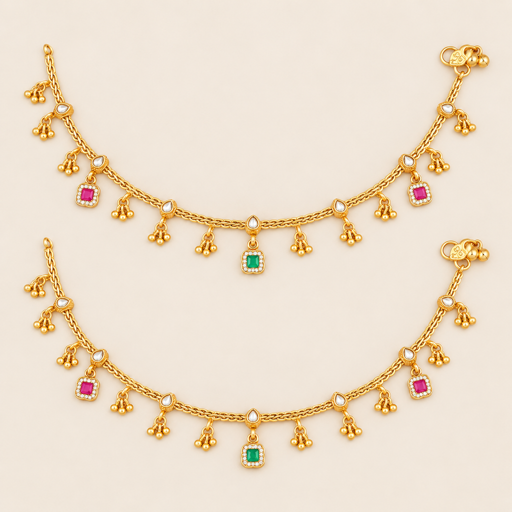 Multicolor gold anklet set