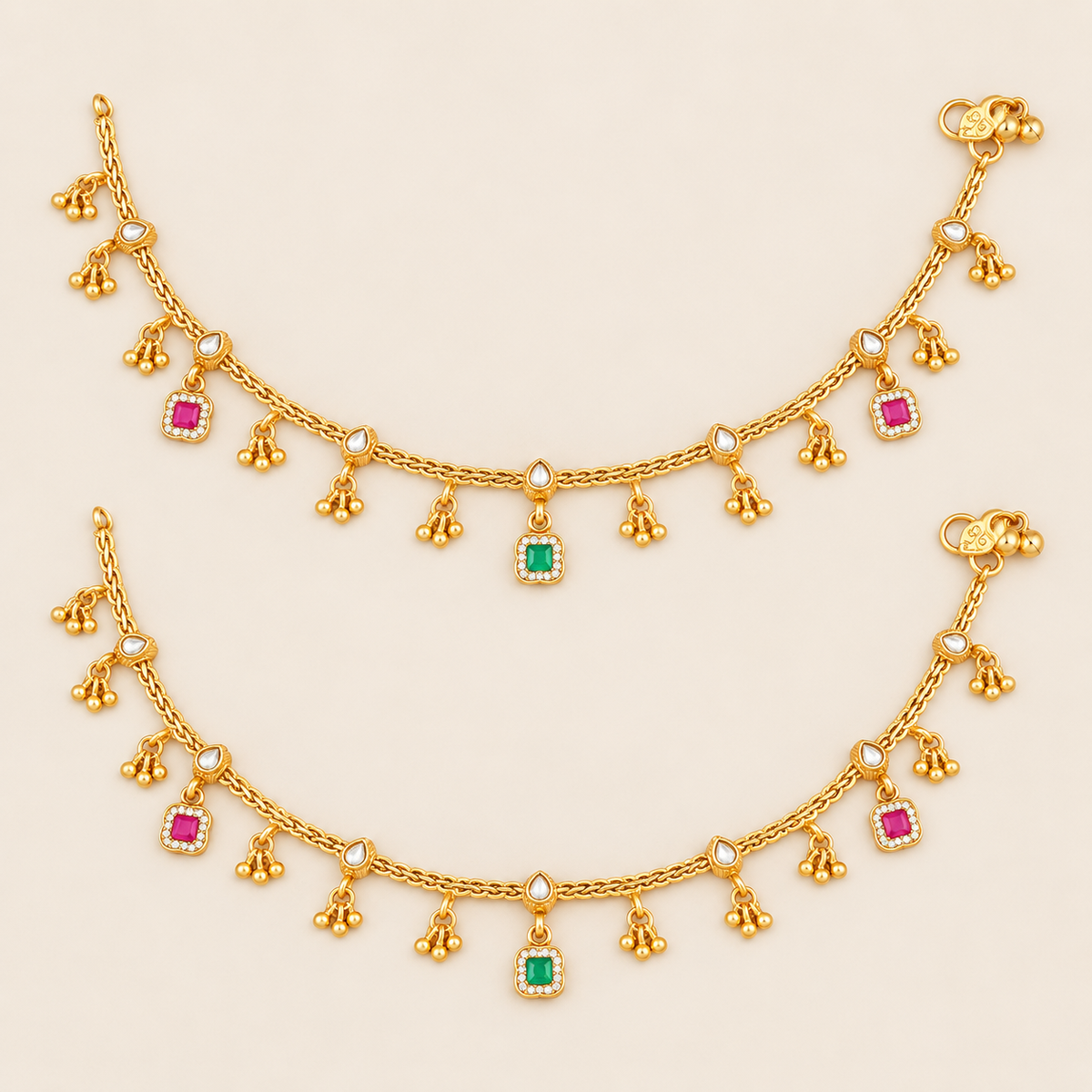 Multicolor gold anklet set