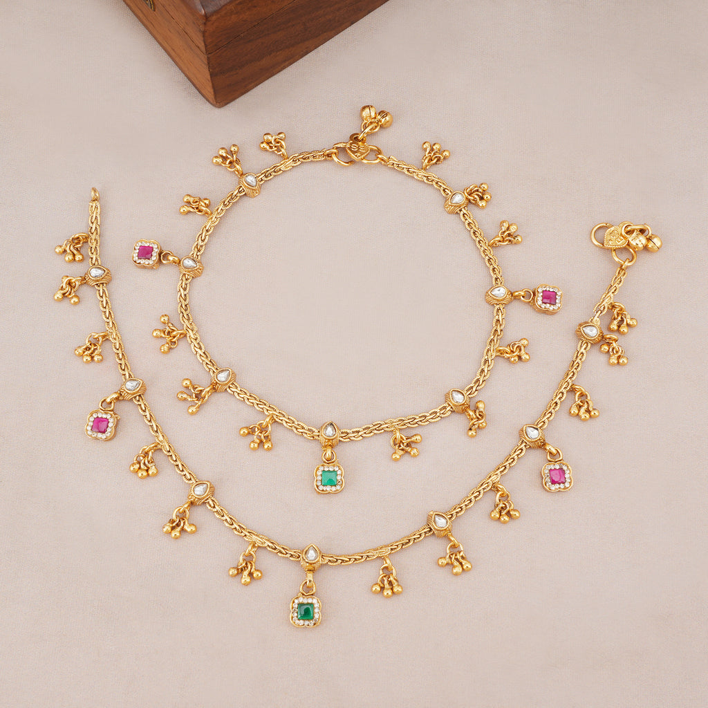 Multicolor gold anklet set