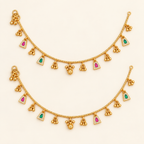 Gold Pink & Green Ghungroo Anklet set