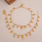 Gold Pink & Green Ghungroo Anklet set