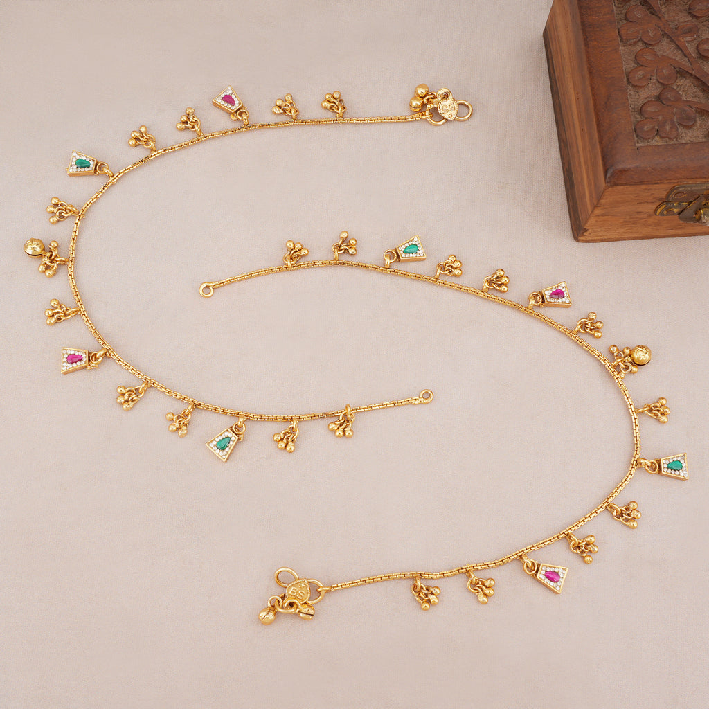 Gold Pink & Green Ghungroo Anklet set