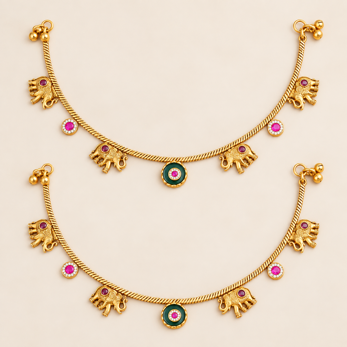 Gold Gajraaj Elephant Charm Gold Anklet set