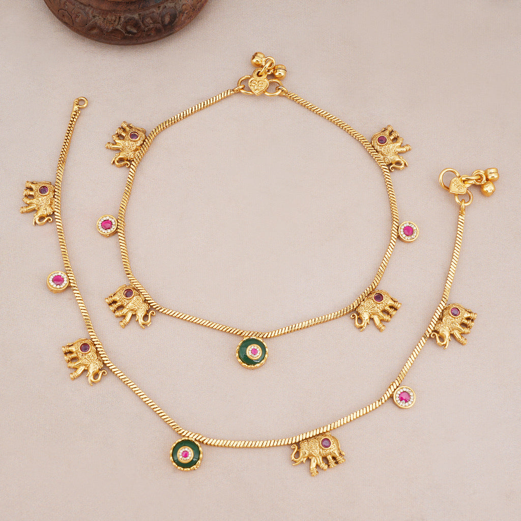 Gold Gajraaj Elephant Charm Gold Anklet set