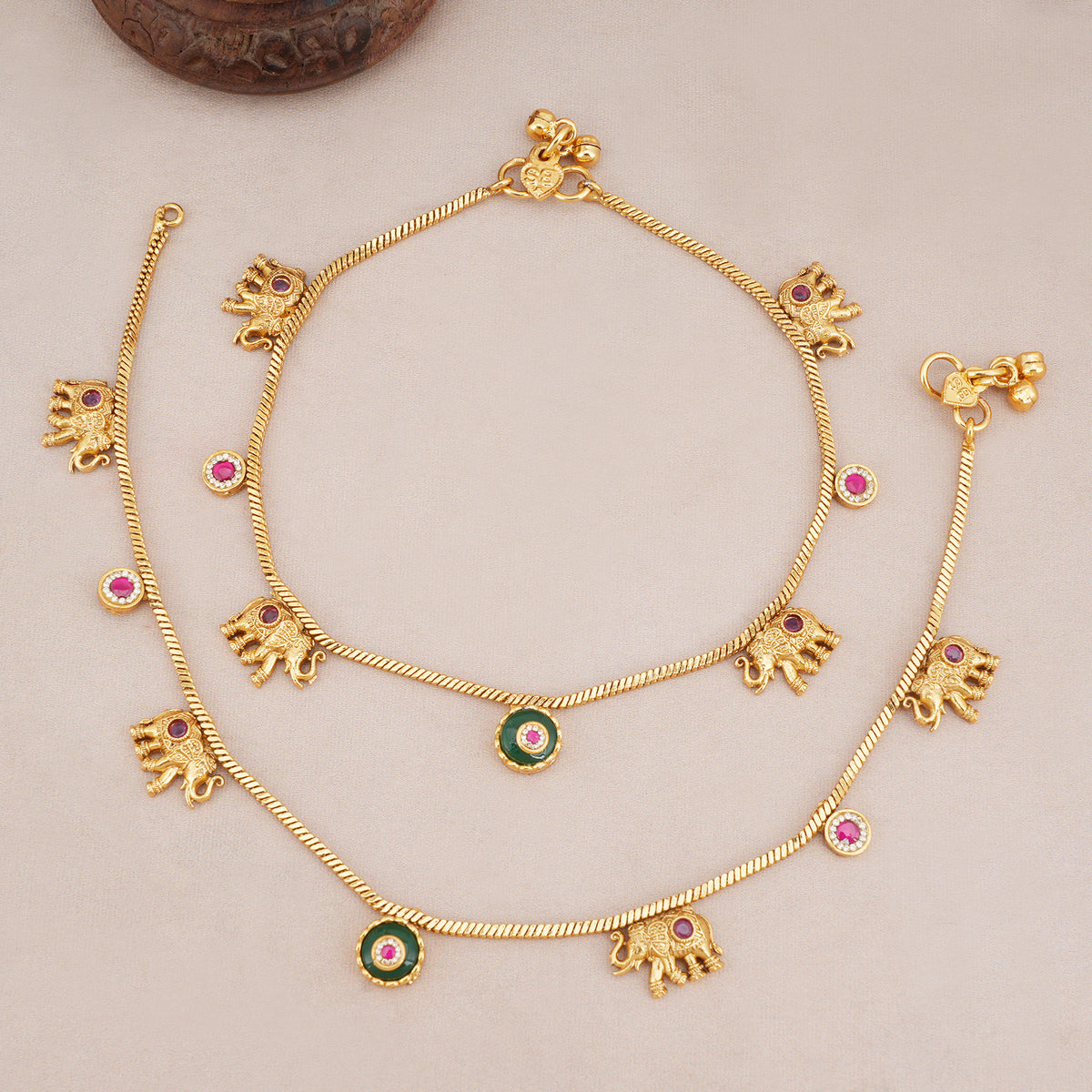 Gold Gajraaj Elephant Charm Gold Anklet set