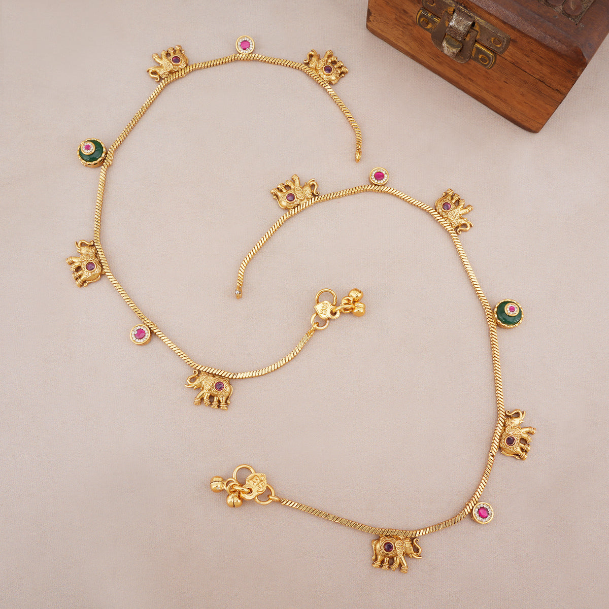 Gold Gajraaj Elephant Charm Gold Anklet set