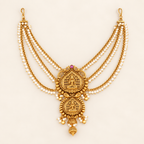Antique Gold Mahalakshmi Pearl Temple Hair Accessory