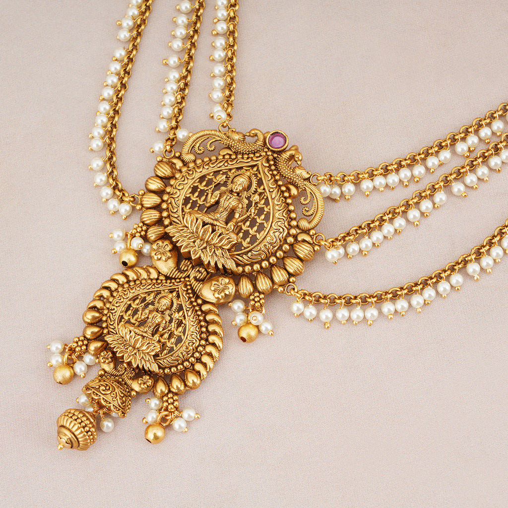 Antique Gold Mahalakshmi Pearl Temple Hair Accessory