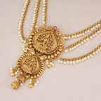 Antique Gold Mahalakshmi Pearl Temple Hair Accessory