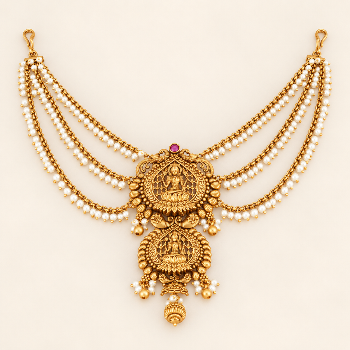 Gold Mahalakshmi Pearl Temple Hair Accessory