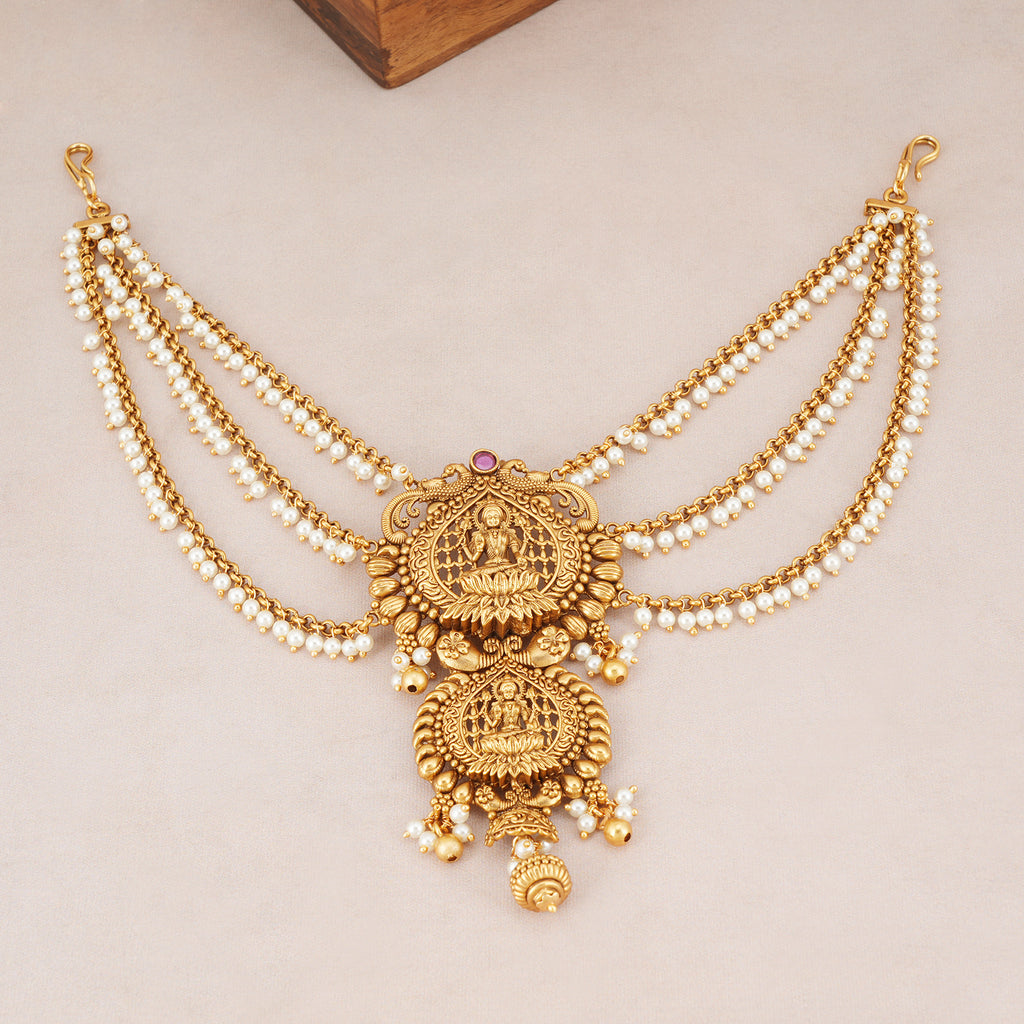 Gold Mahalakshmi Pearl Temple Hair Accessory