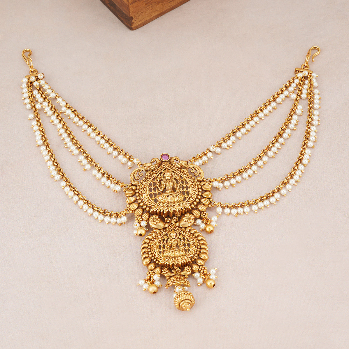 Gold Mahalakshmi Pearl Temple Hair Accessory