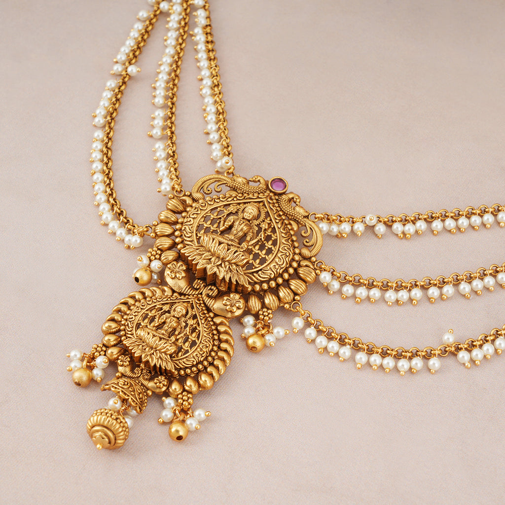 Gold Mahalakshmi Pearl Temple Hair Accessory