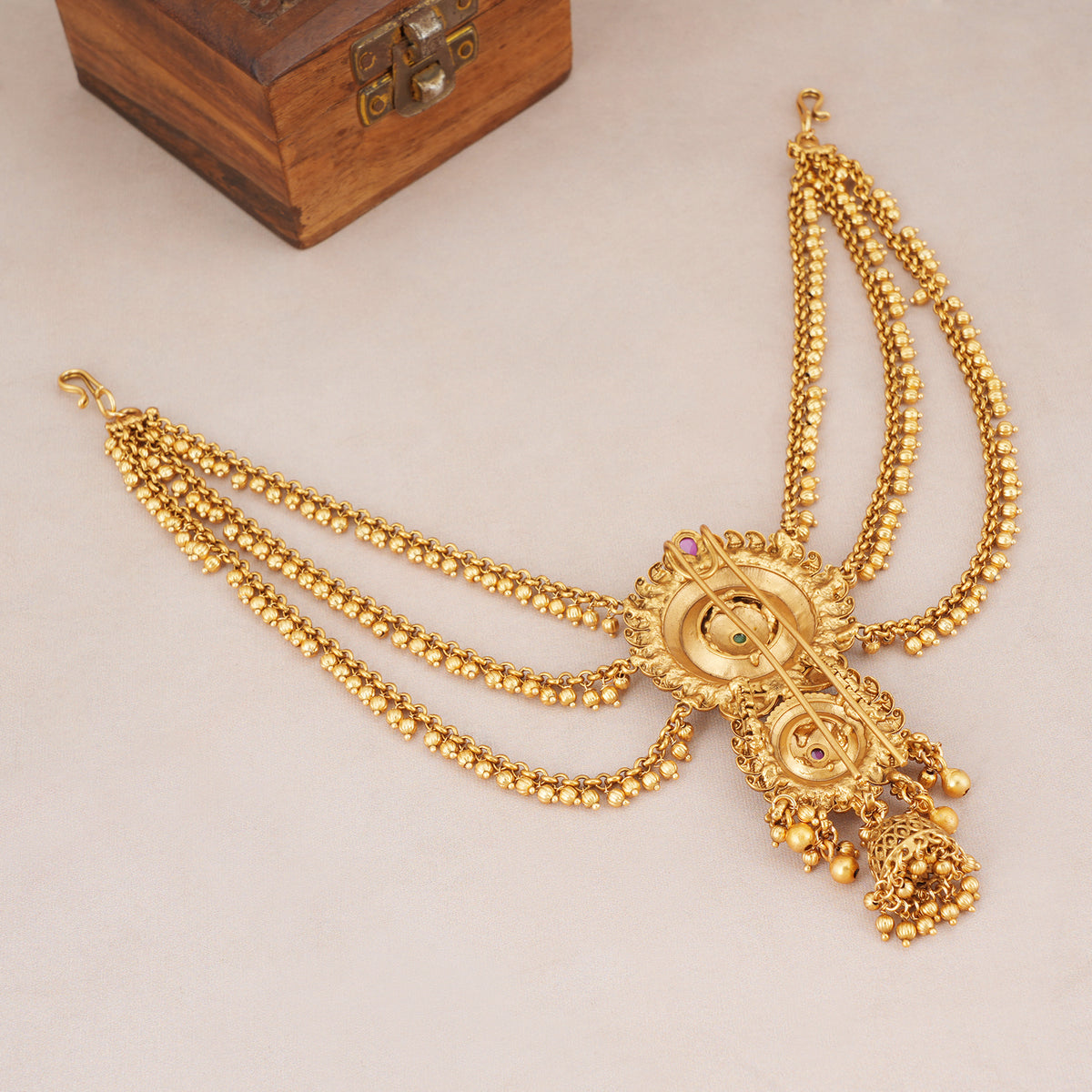 Gold Mahalakshmi Pearl Temple Hair Accessory