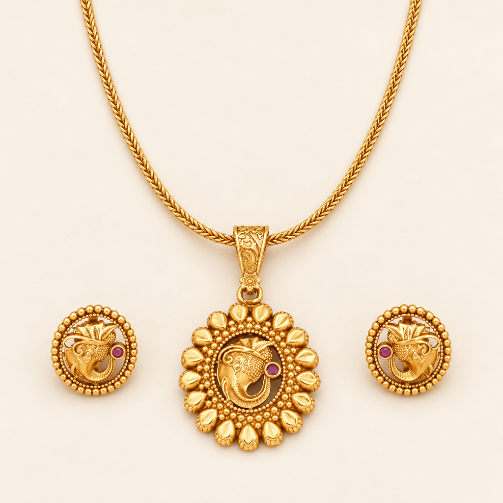 Beautiful antique gold ganesh pendant set