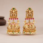 Stunning antique gold Lakshmi Temple Pearl Jhumka Earrings