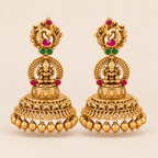 Beautiful antique gold Peacock Lakshmi Temple Jhumka Earrings