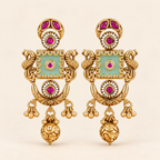 Stunning antique gold Mint Green Peacock Gold Drop Earrings