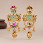 Stunning antique gold Mint Green Peacock Gold Drop Earrings