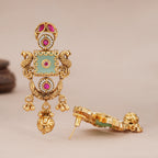 Stunning antique gold Mint Green Peacock Gold Drop Earrings