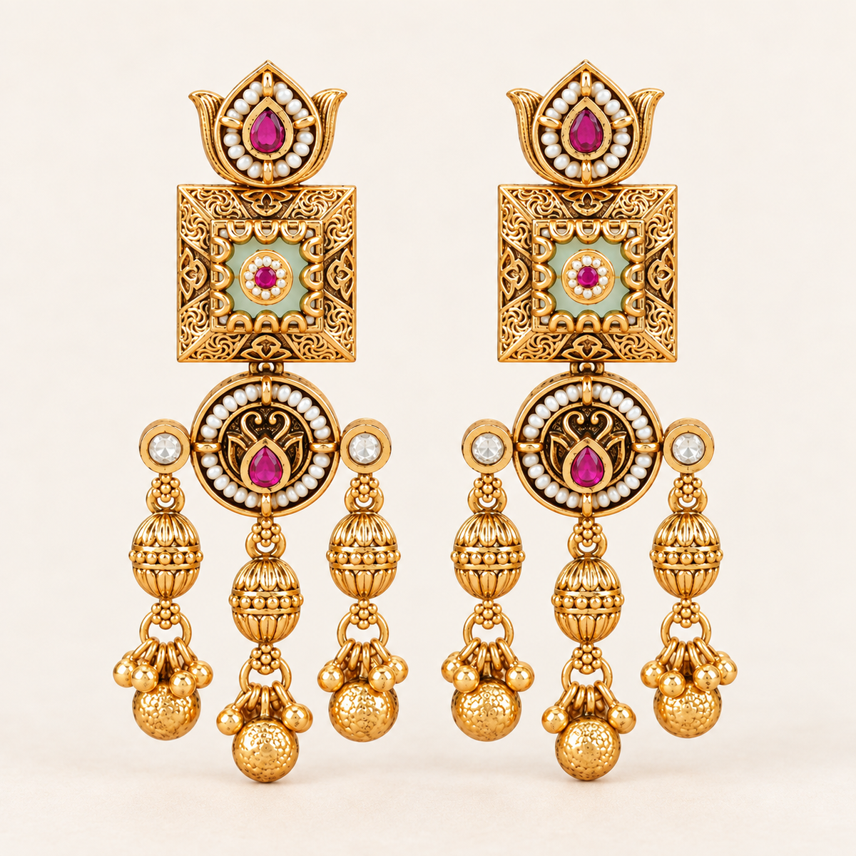 Beautiful gold Mint Green Lotus Gold Drop Earrings