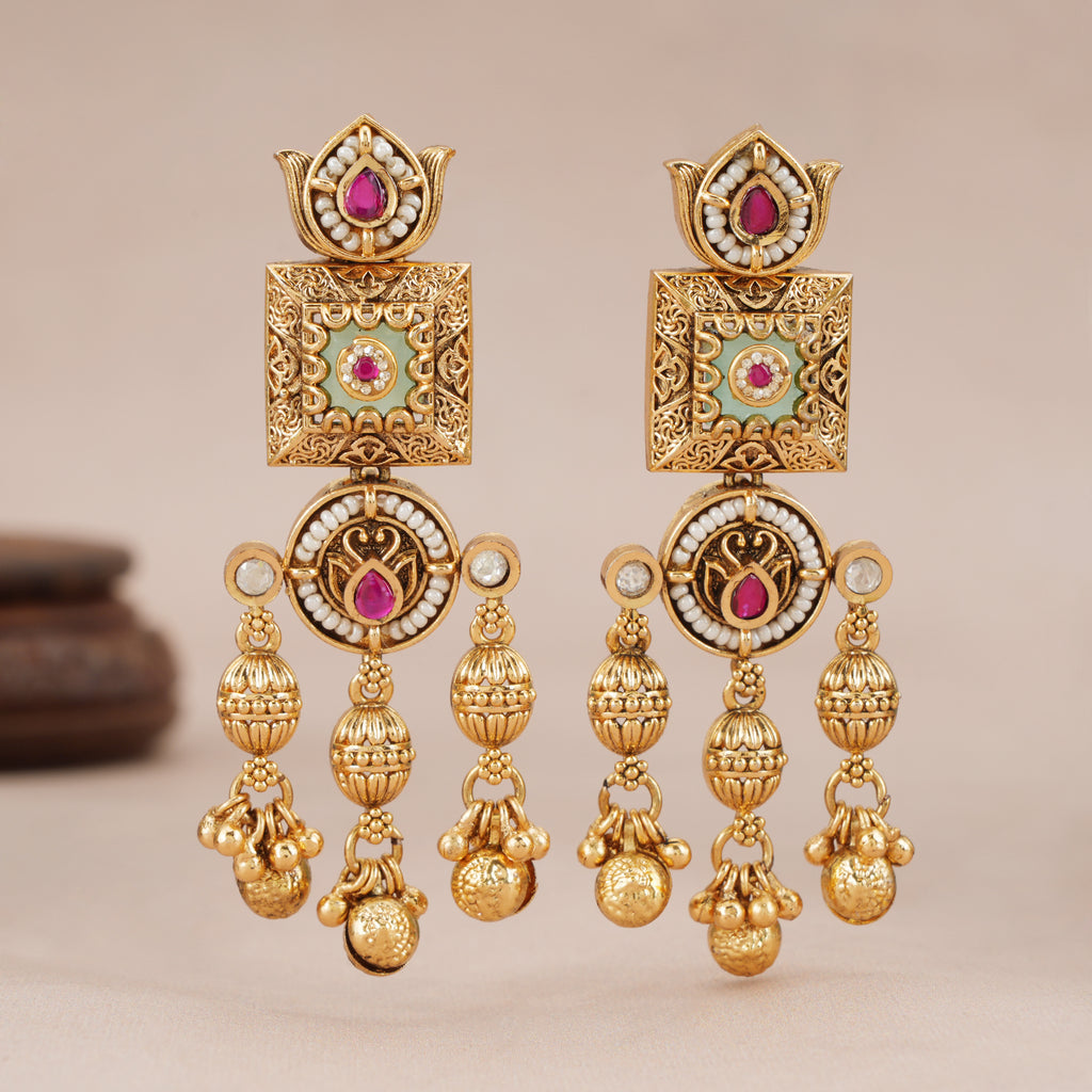 Beautiful gold Mint Green Lotus Gold Drop Earrings