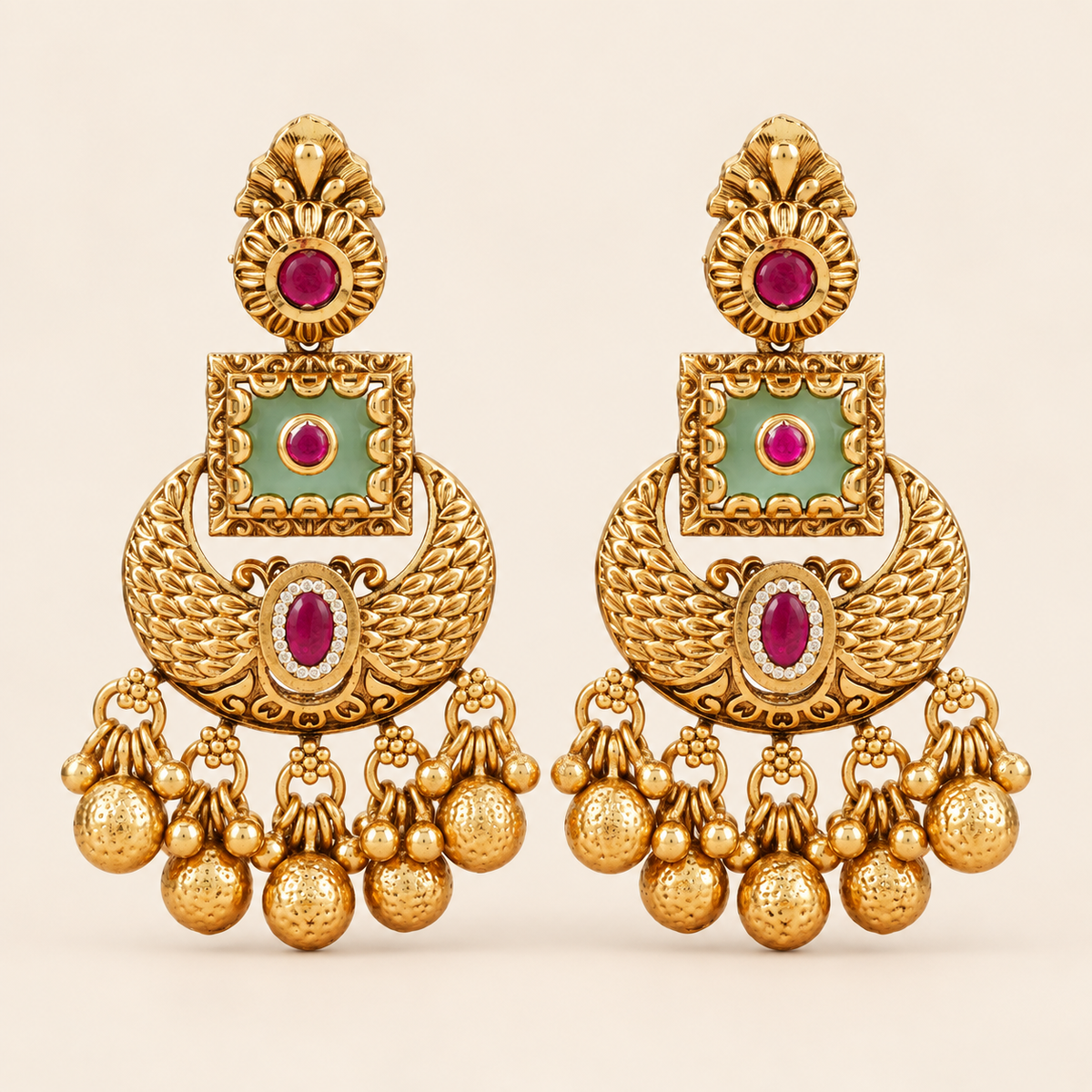 Stunning gold mint Green Ruby Drop Earrings