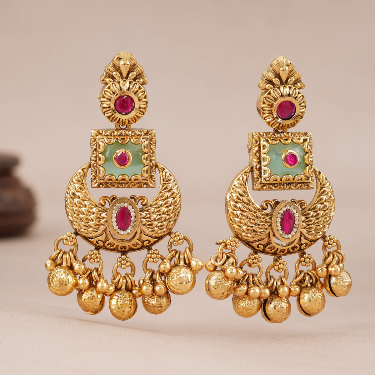 Stunning gold mint Green Ruby Drop Earrings