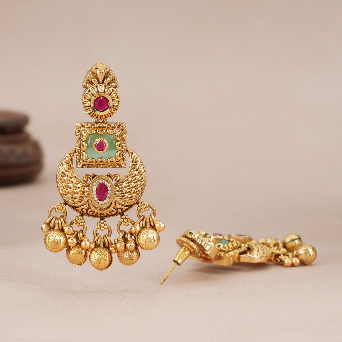 Stunning gold mint Green Ruby Drop Earrings