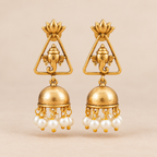 Stunning antique gold Ganesha Lotus Pearl Jhumka Earrings