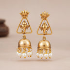 Stunning antique gold Ganesha Lotus Pearl Jhumka Earrings