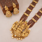 Stunning long antique gold maa Lakshmi ruby necklace set